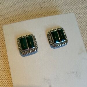 Green Malachite & Sterling Silver Native American Stud Earrings
